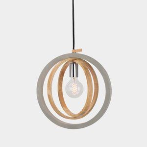 💡 Minimalist Concrete & Wood Pendant Light 🪵 Modern Scandinavian Lamp